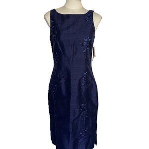 NWT NICOLE MILLER Beautiful Navy Blue Silk Embroidered Sleeveless Dress sz 4